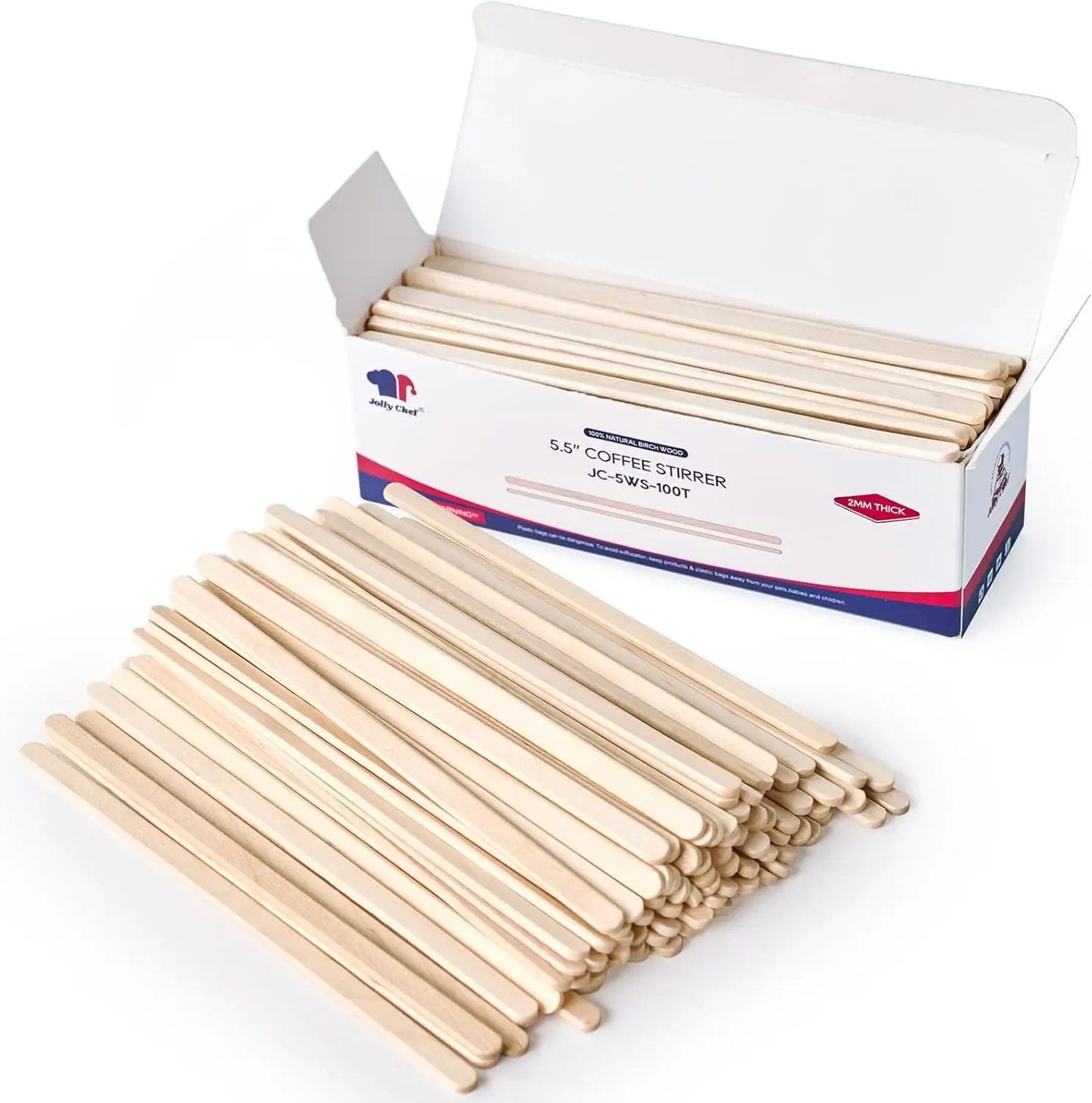 5.5 inch Wooden Coffee Stirrers 100 Count | Coffee Stir Sticks 2mm Thick Wood Stirring Sticks