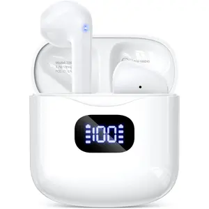 Wireless Earbuds Bluetooth 5.3 Headphones, 40Hrs Playback Stereo Ear Buds with LED Display Charging Case IPX7 Waterproof in-Ear Earphones with Mic for Phone Tablet Laptop Sports, White