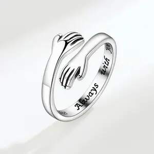 Promise Love Hug Ring Vintage Silver Color Love Hugging Hands Couple Ring For Men And Women