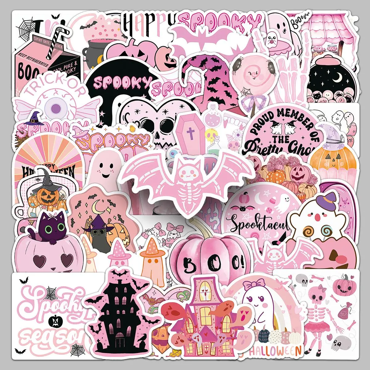 Halloween Themed Sticker (50pcs/set), Cute Cartoon Sticker, Waterproof Decorative Sticker for Phone Case, Computer, Guitar, Bag, Water Cup, Scrapbook