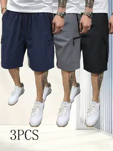 Street Style Three-Piece Series: Men’s Cargo Shorts with Multiple Zipper Pockets — Comfortable and Stylish—Perfect for Everyday Casual Wear and Pairing with Sportswear