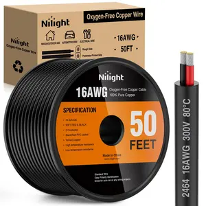 Nilight 50FT 16AWG Oxygen-Free Copper Wire Red Black Electrical Wire Stranded PVC Cord 2 Conductor Parallel 300V DC Flexible Extension Cords for LED Strips Lamps Lighting