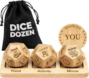 Dice Dozen Date Night Dice – 3-in-1 Wooden Decision Dice Set with Holder – Couples Game with Food, Movie, and Activity Picker – Romantic Gift Idea for Date Night and Anniversaries