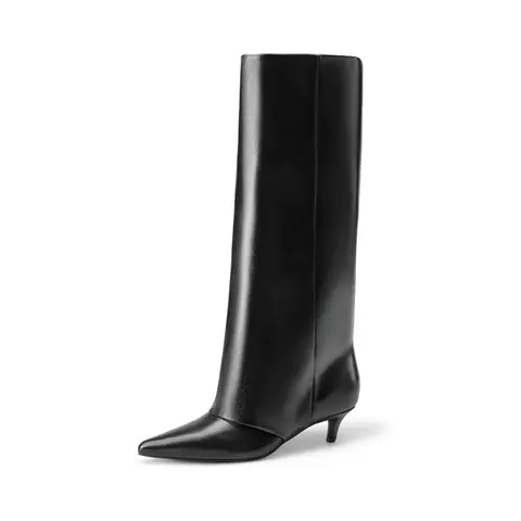 Dream Pairs Women's Soft Kitten Heel Knee-High Boots with Fold-Over Shaft, Casual Walks Footwear for Everyday Wear