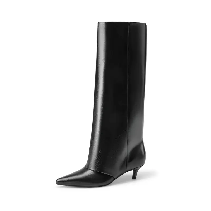 Dream Pairs Women's Soft Kitten Heel Knee-High Boots with Fold-Over Shaft, Casual Walks Footwear for Everyday Wear