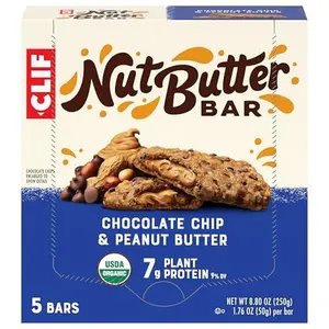 CLIF Nut Butter Bar - Chocolate Chip & Peanut Butter - Filled Energy Bars - Non-GMO - USDA Organic - Plant-Based - Low Glycemic - 1.76 oz. (5 Pack)
