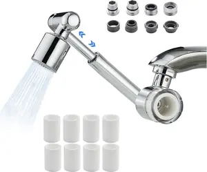 1440 Rotating Sink Water Filter Faucet Extender Aerator, 2 Mode Swivel For Bathroom/Kitchen   Eye Wash,Brass Long Arm Extension For ,Multiple Adapters With 9 count Filters