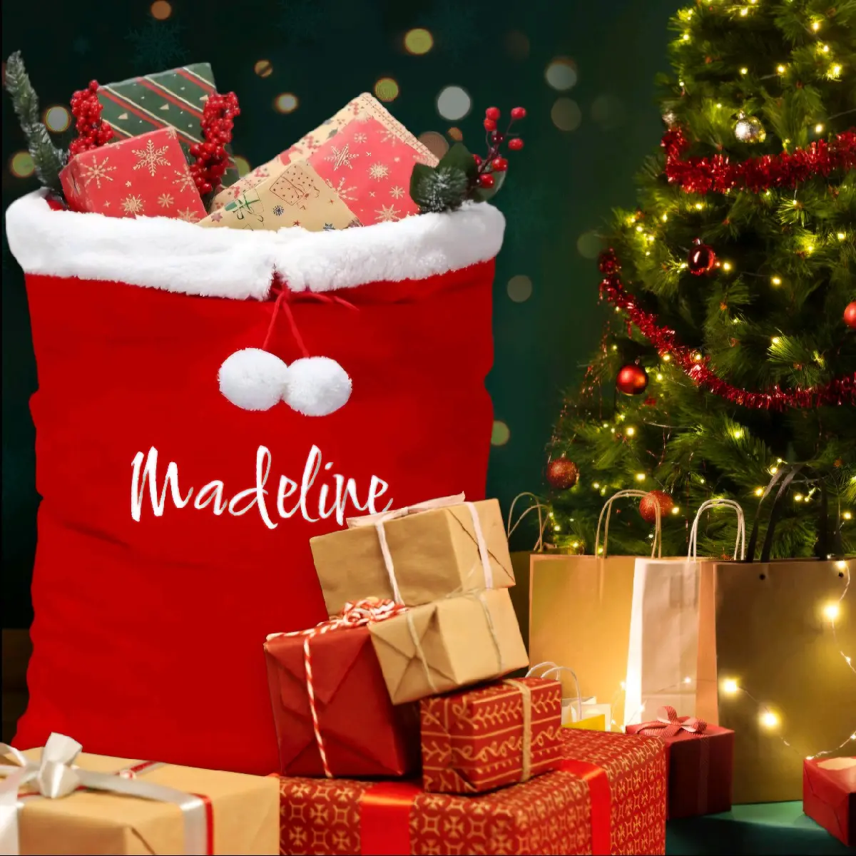 Embroidered Personalized Santa Present Sack Gift Bag