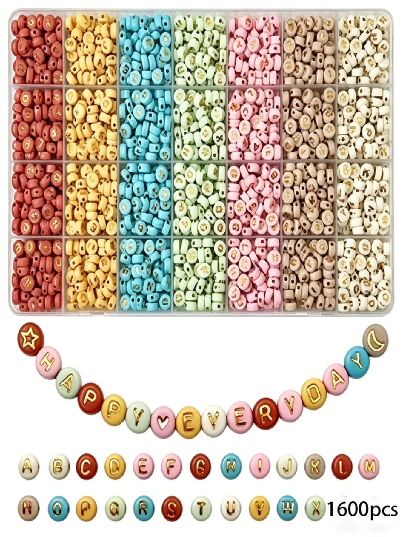 1600pcs A-Z Letter Beads Set, Flat Round Acrylic Beads in Blue, DIY Jewelry Making Bracelet Necklace Kit, Beading Supplies, Handmade Craft Supplies