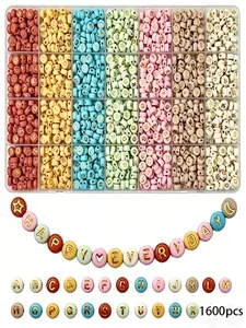 1600pcs A-Z Letter Beads Set, Flat Round Acrylic Beads in Blue, DIY Jewelry Making Bracelet Necklace Kit, Handmade Craft Supplies