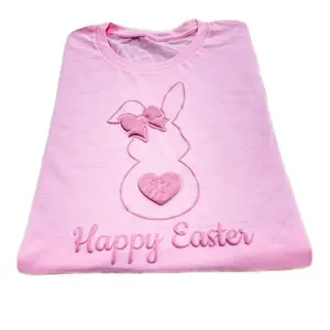 Pink Happy Easter Bunny , Easter Puff T-shirt, Embossed Bunny Shirt, Easter Jesus Puff Sweatshirt, Trendy Easter Puff Sweatshirt Gift