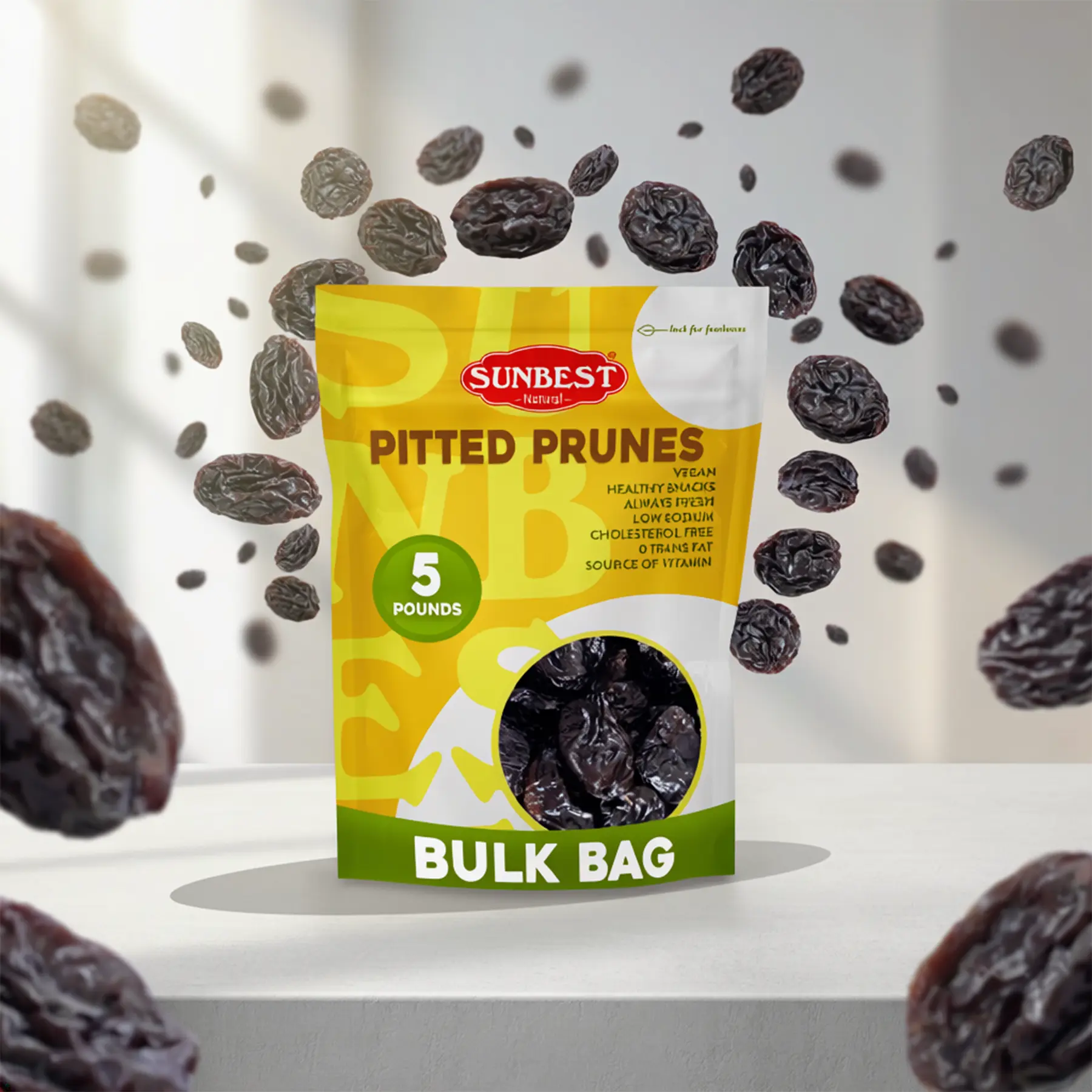 Jumbo Pitted Prunes from Sunbest Natural – 5 Pound Bulk Bag (80 oz) – Perfect Dried Fruit for Digestive Support, Juicy & Nutrient-Rich Dried Prunes – High in Fiber & Antioxidants – Kosher Certified Dried Plums for Snacking & Cooking