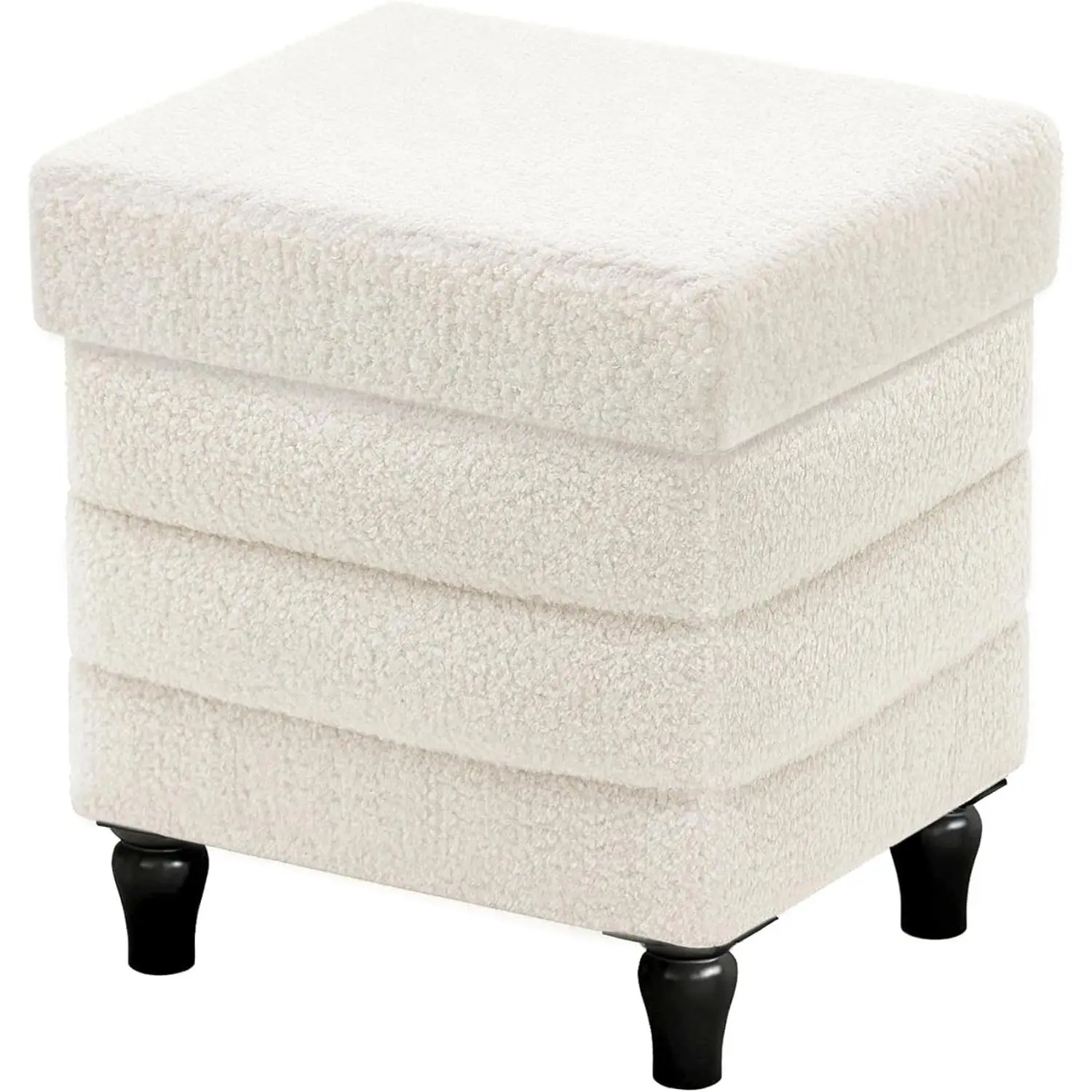 Folding Storage Ottoman Cube Sherpa Footstool with   Ottoman Footrest for Living Room and Bedroom, White 15"x12.6"x15.4"