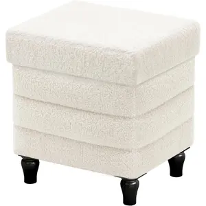 Folding Storage Ottoman Cube Sherpa Footstool with   Ottoman Footrest for Living Room and Bedroom, White 15"x12.6"x15.4"