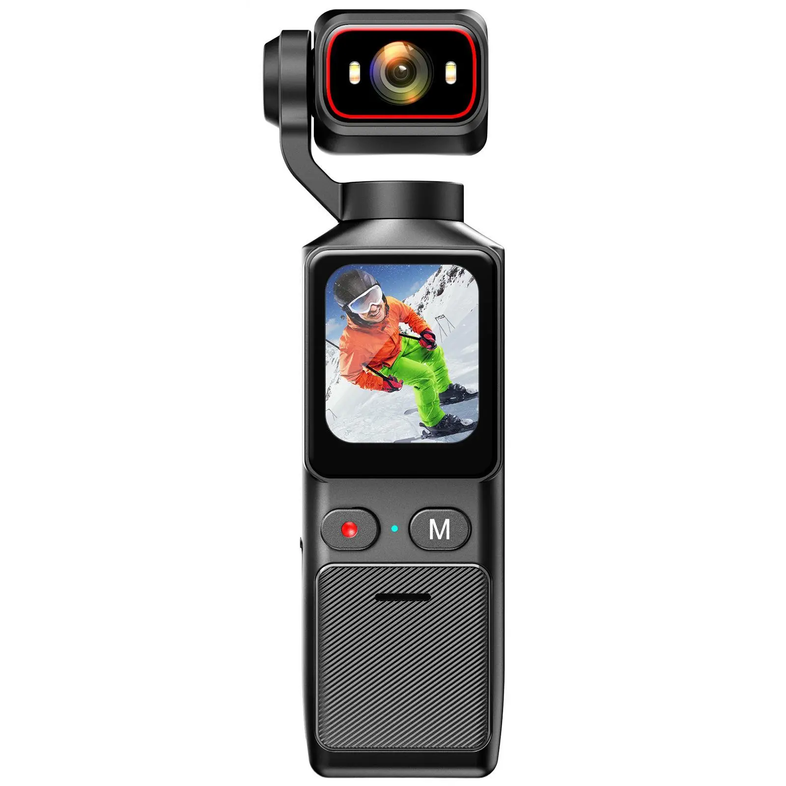 Rociy Portable with 180° Rotating Lens Handheld Stabilizer Pocket Camera Full Body for Vlogging Travel Daily Life Recording USB Rechargeable Black Durable Construction Camcorder