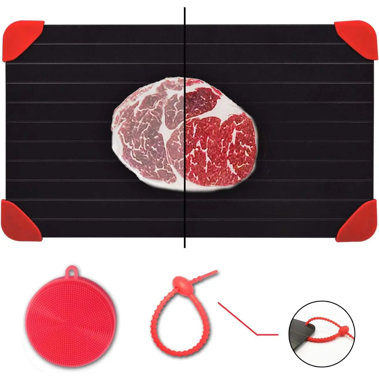Aluminium Thermal Defrosting Tray with Holes for Frozen Meat & Steak, Rapid Safer Thawing, 14x8in Large Hanging Kitchen Utensil Defroster Plate (No Heating Pack Needed)