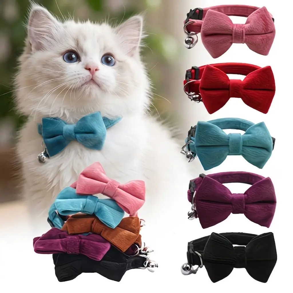 Pet Cat Collar Imitation Cat Collar Solid Color Bow Tie Puppy Chihuahua Adjustable Safety Buckle Cat Bow Tie