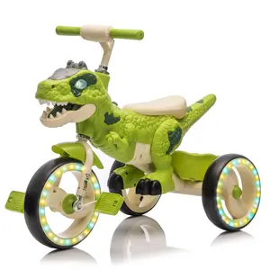 Dinosaur Kids Tricycle for Rider, Toddlers Kid Trike Bike Big Wheel with EVA Wide Flashing Wheels, Anti-Slip Pedals, Storage Basket, Music & LED Lights, Kids Bike for 3-6 Year Old Girls & Boy