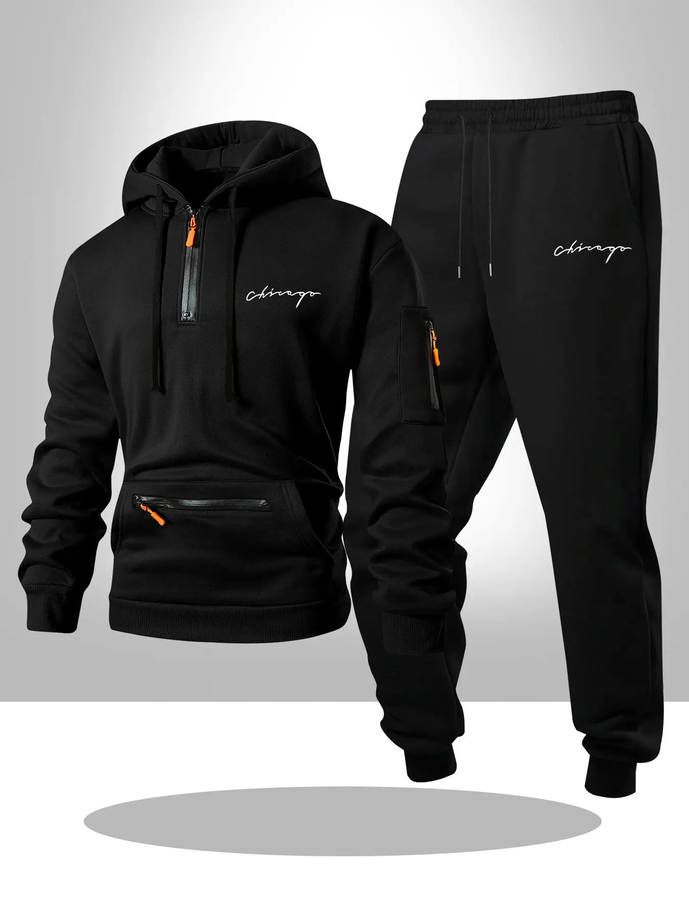 Men's Hooded Sweatshirt Set 2 Piece Sweatsuit Set Classic Letter Design with Pockets, Drawstring Casual Sport Pants, Fall & Winter Fitted Style