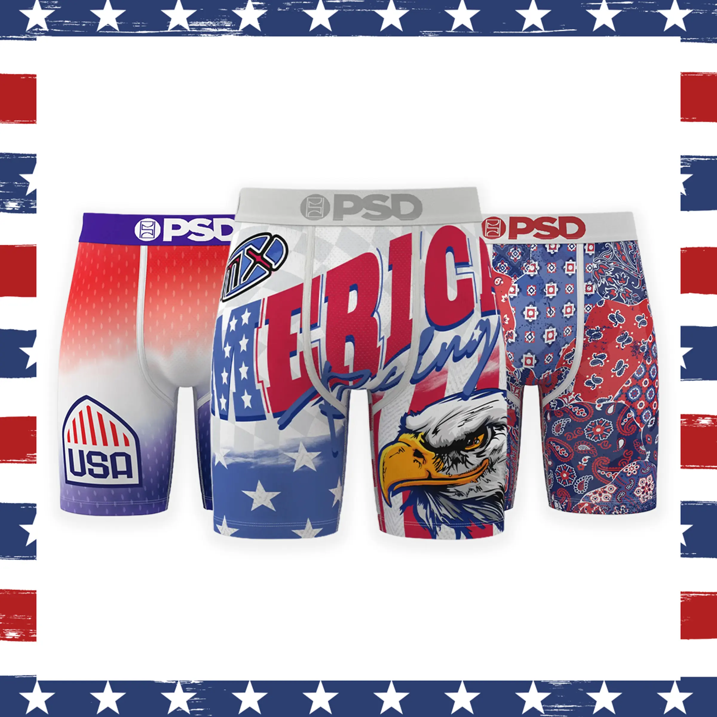 PSD Mens All American Boxer Brief 3 Pack - Standard Length 7 Inch Inseam, Soft and Breathable Poly Blend Fabric