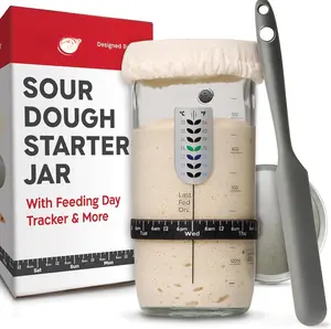 Sourdough Starter Jar With Date Marked Feeding Band, , Sourdough Jar Scraper, Sourdough Container Sewn Cloth Cover & Metal Lid, Sourdough Starter Kit