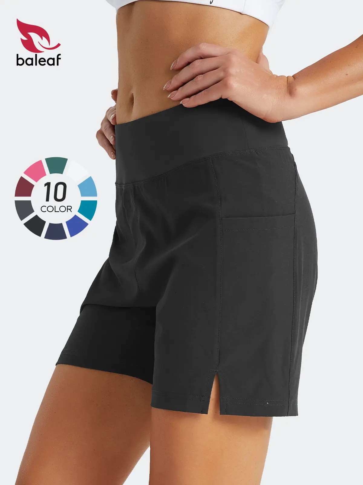 BALEAF Women's Tummy Control High Waisted Swim Shorts (5" Inseam) - Solid Swim Shorts, High Hip Bottoms, Bathing Suit Women with Pockets, UPF50+ Sun Protection, Quick Dry Lightweight Modest Stretch Swimwear for Swimming Beach, Outdoor, Active