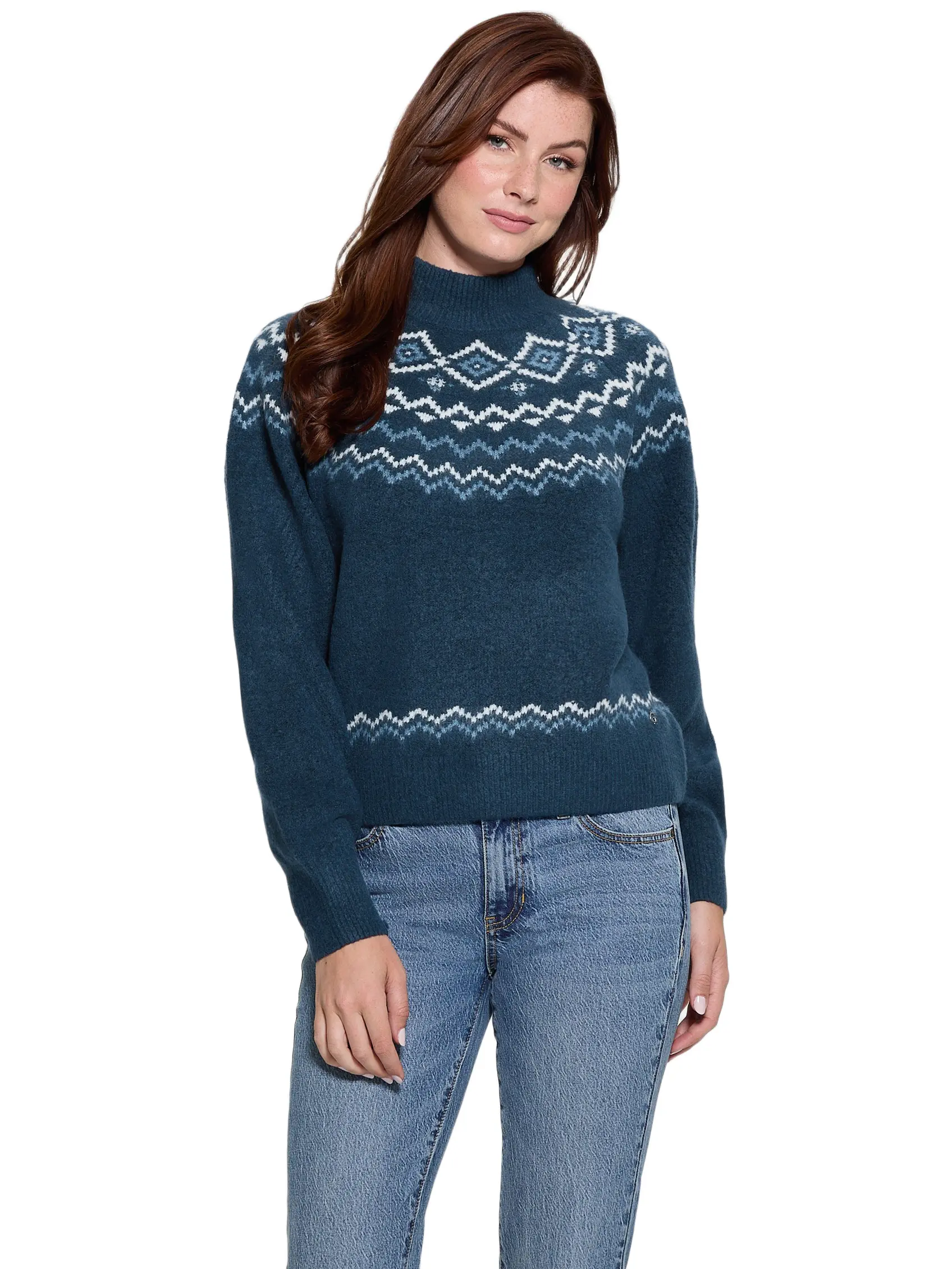 GUESS Female Mock-Neck Wool-Blend Pullover Sweater