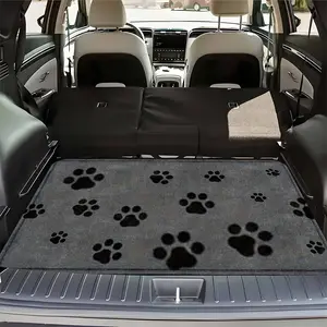 A Single Item Featuring a Black Paw Print Design on a Gray Trunk Mat - with a Non-Slip Backing, Suitable for Suvs, Sedans, And Trucks - Car Interior Accessory, Machine Washable And Easy to Clean, Trunk Liner, Vehicle Protection, Auto Accessory