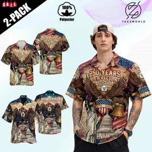 [Pack - 2] USA 250 Years Anniversary Hawaiian Shirt 1776-2026 Patriotic Eagle Flag Fireworks Tropical Aloha Shirt Button Down Statue Of Liberty Freedom Faith Independence Day Summer Gift