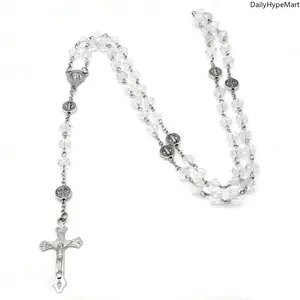 Colorful Crystal Pendant Rosary Cross Necklace - Catholic Religious Fashion Accessory, Necklace Gift for Faithful Wearers