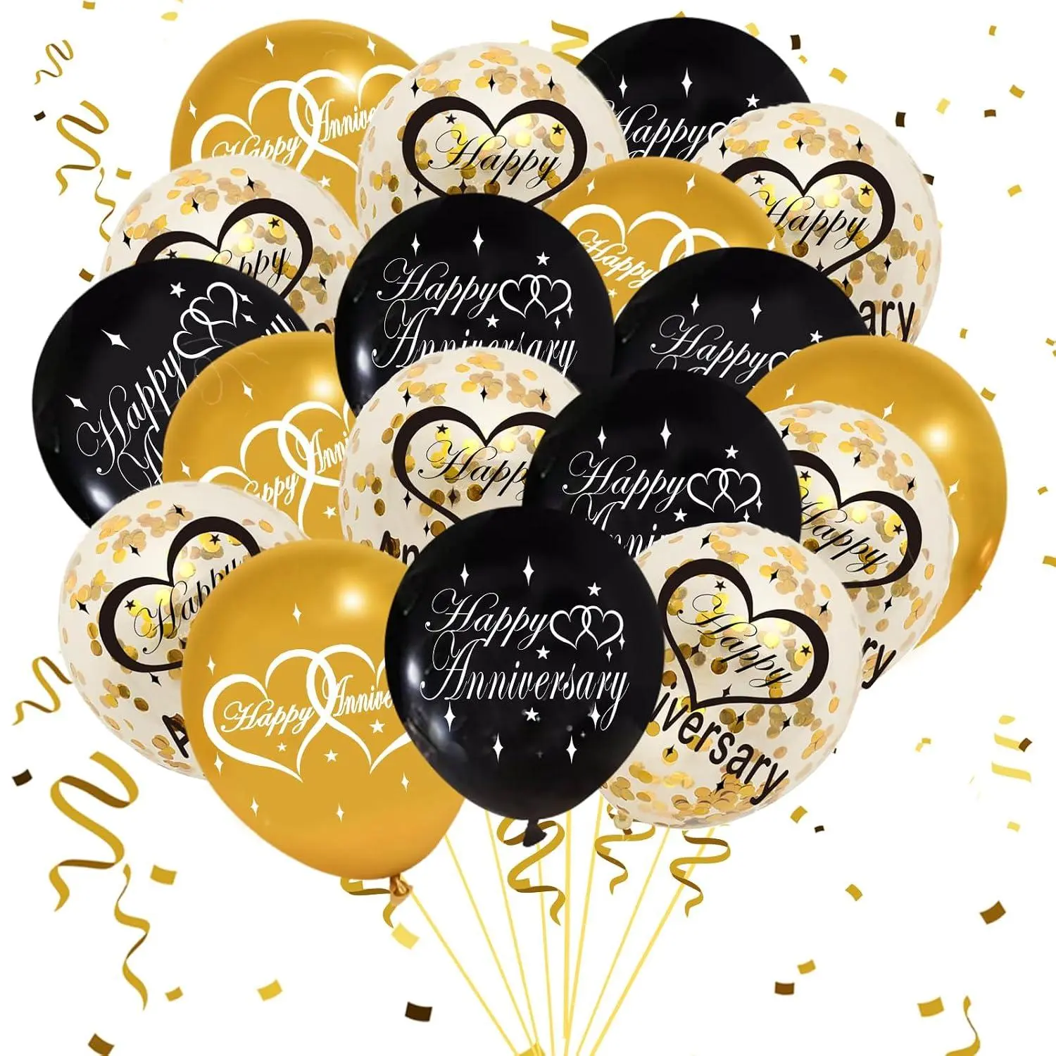 30Pcs Happy Anniversary Balloons Decorations Gold Glitter Party Kit For 10Th/20Th/30Th/40Th/50Th/60Th Weddings - Balloon Set