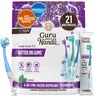 GuruNanda 6-in-1 Ready-to-Go Pre-Pasted Butter on Gums Mini Travel Toothbrush with Floss & Toothpick, No Rinsing Needed, Individually Wrapped & TSA Friendly, 21 Ct