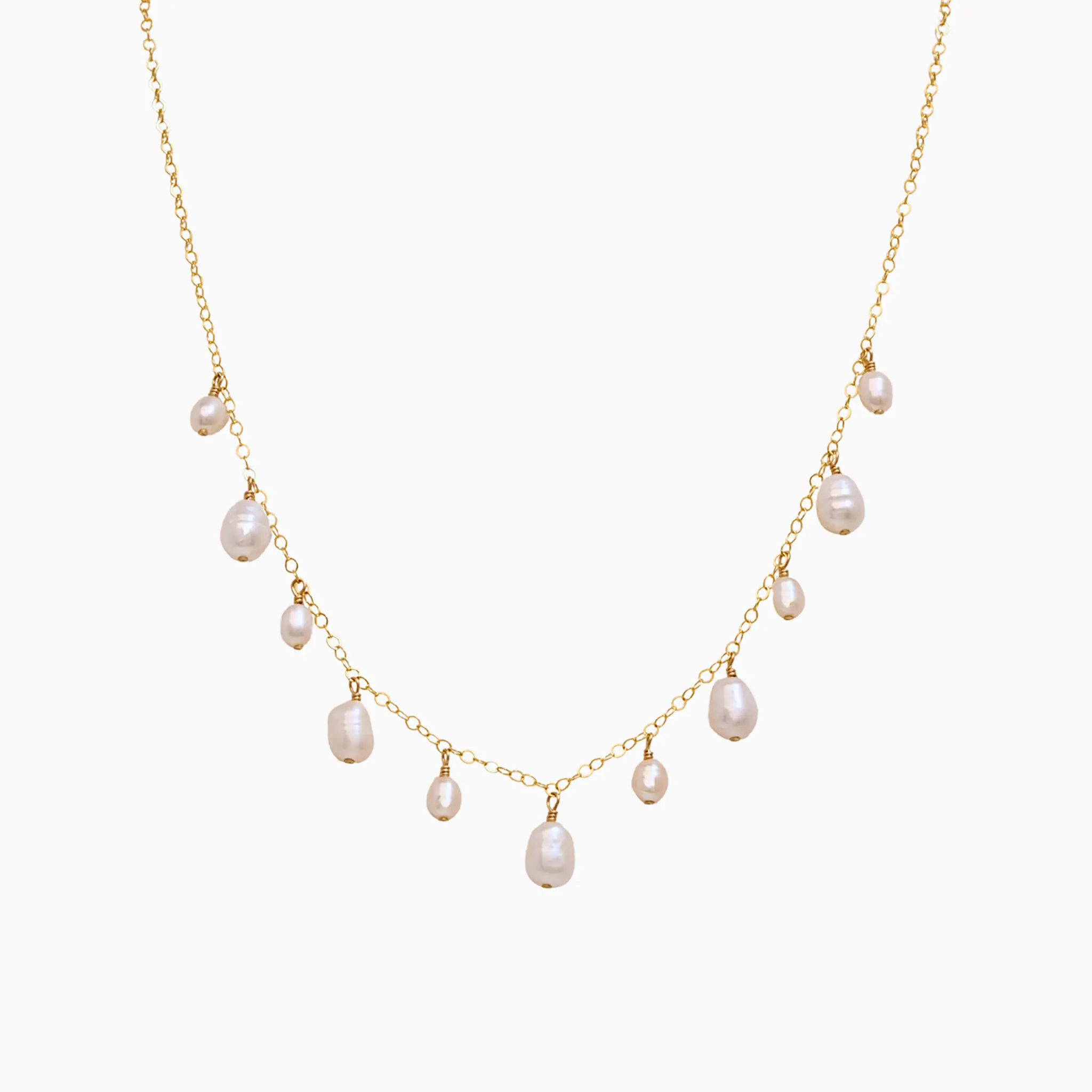 Elegant Keshi Pearl Necklace for Women, Dangling White Freshwater Pearls, 14kt Gold Filled, 16 Inches, Custom Made in Hawai'i, Natural, Natural Look, Pearl Necklaces & Pendants