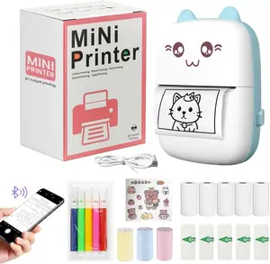 Mini Printer Portable, Portable Inkless Sticker Printer with 8 Rolls Paper, Bluetooth Thermal Printer for Journaling, Photos & Gift Giving