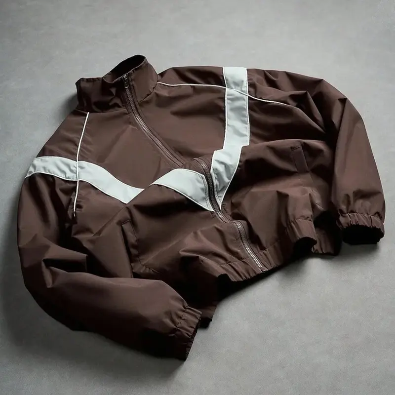 Men's Stand Collar Patchwork Flying Jacket, Lightweight Casual Long Sleeve, All-Season Windproof and Stylish with Pockets, Outdoor Sports Jacket