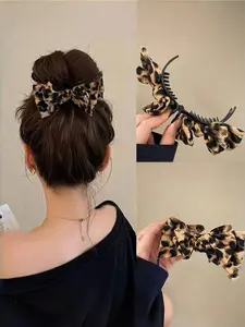 Leopard Print Bow Decor Hair Clip, Fashionable Hair Accessories for Women & Girls, Casual Versatile Hair Accessories for Daily Wear, Flower Hair Clips