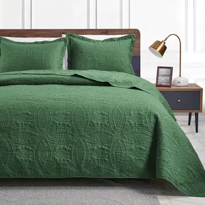 Quilts for Queen Olive Green Bedspreads - Summer Lightweight Bedspread Comforter - Style Coin Pattern Coverlet for - 3 (1 Quilt, 2 Pillow Shams)