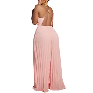elegant party jumpsuit Jumpsuits Women One Piece Pleated Slim Party Night White Overalls Sexy Sling Sleeveless Wide Leg Long Pants High Waist Rompers Women's Adjustable Bib Shorts button skirt Halter Neck Skirt Outfit Set casual jumper Patriotic Stretch