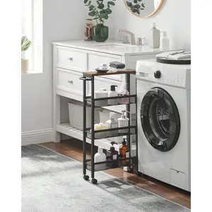 VASAGLE Slim Storage Cart, 4-Tier Rolling Cart Tower, Slide Out Cart With Handle Metal Mobile Shelving Unit For Kitchen Dining Living Room Office Narrow Places