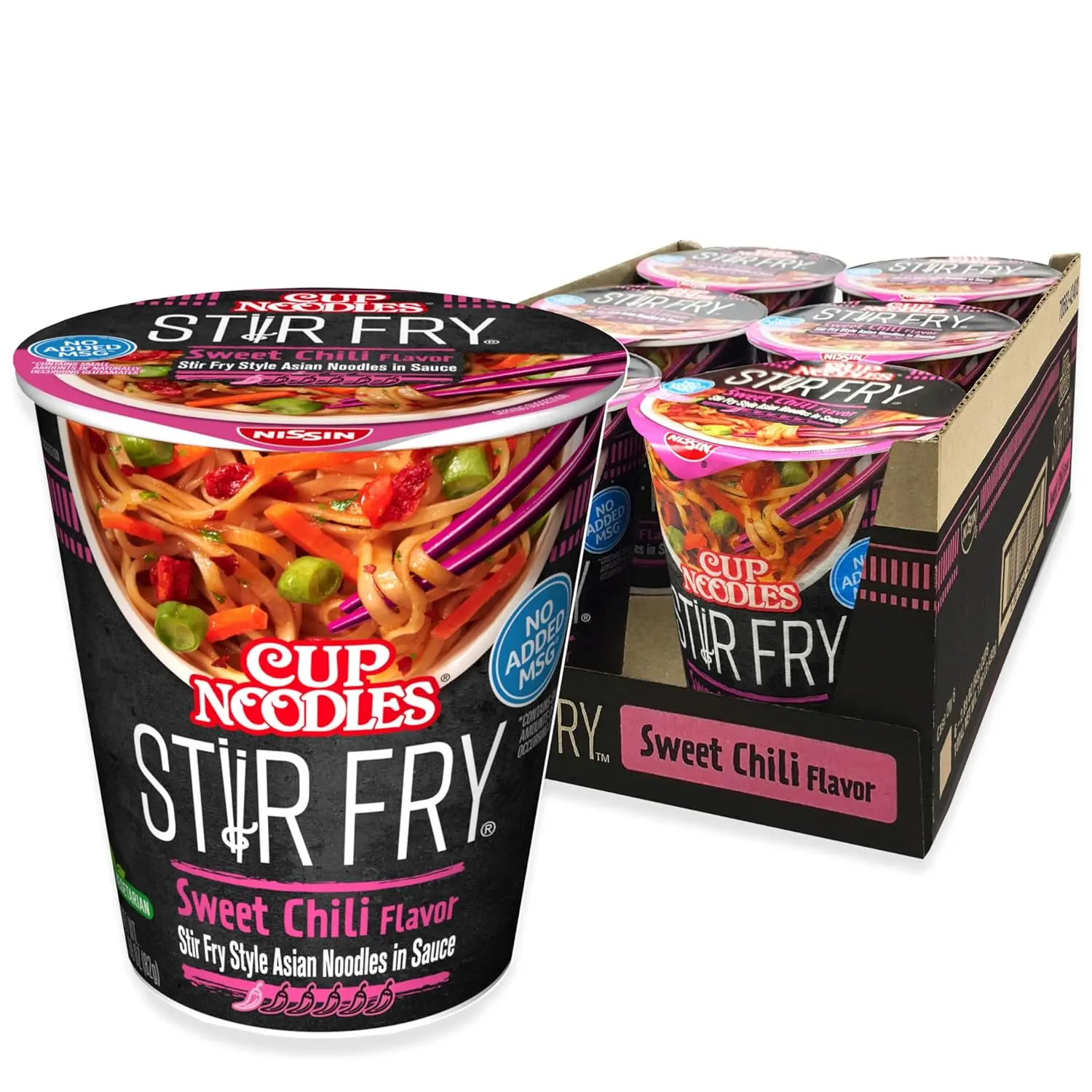 Cup Noodles Stir Fry Sweet Chili – Instant Noodles in Sauce | 2.89 oz Cups (Pack of 6) | No Soup, Bold Flavor