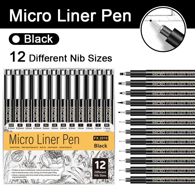 Professional Drawing Tools Upgrade Choice, 12 Fine Tip Pens Gift Set, Transparent Box Easy Carry, Precision Control, Art Lovers Designers, Art Drawing Supplies