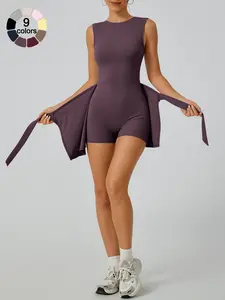 Women's High Elasticity Sporty Jumpsuit, Plain Color Above the Knee Skirt, Tennis & Badminton Training, Fitness & Outdoor Hiking Pants