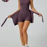 Women's High Elasticity Sporty Jumpsuit, Plain Color Above-Knee Design, for Tennis, Badminton, Fitness and Outdoor Training, Stretchy Sports Jumpsuit