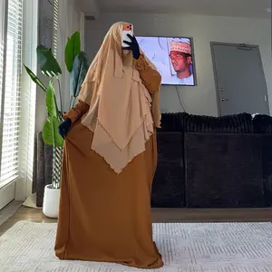 Khimar Mix Match - Stylish Brown Abaya with Elegant Ruffle Detail and Versatile Fit for Everyday Wear