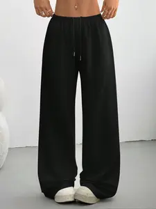 A pair of women's casual and fashionable drawstring wide leg pants Womenswear, with a high waist and a loose straight fit, versatile and slimming effect. Suitable for all seasons, suitable for home, indoor, and outdoor wear