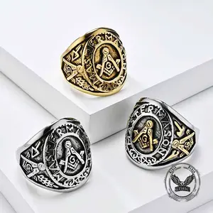 GTHIC Retro Masonic Symbol Stainless Steel Ring for Men Daily Wear Fashion Charms Jewelry Accessories