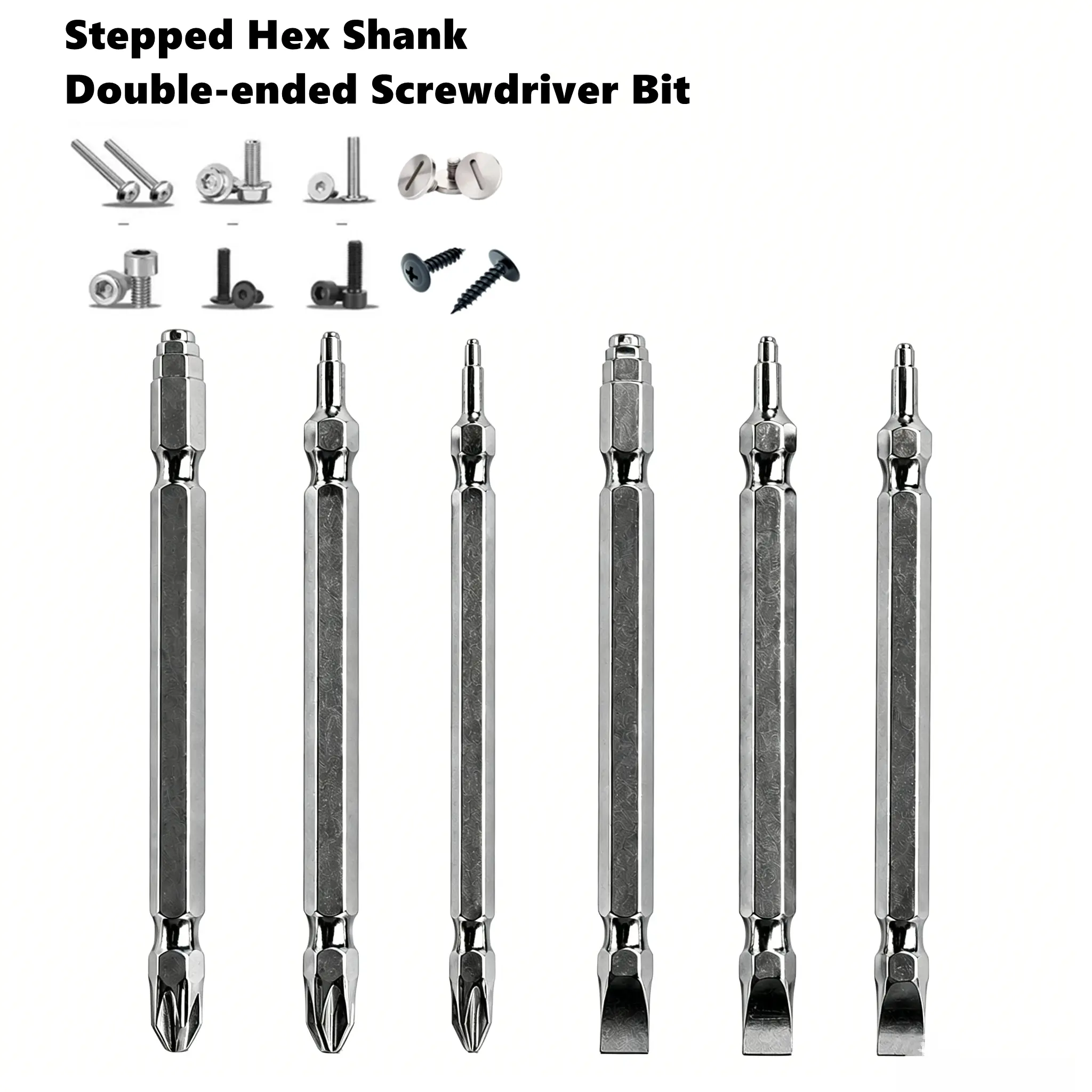 GZMYKSA 6-Piece Magnetic Double-Ended Screwdriver Bit Set - Hex Shank, Stepped Socket, S2 Steel, Multi-Size Phillips/Slotted, Drill Attachment, Cabinet Installation, Appliance Repair Fit for Power Drills, Wrenches, 1.5-6 mm Hex Socket Screws, Impact Drill
