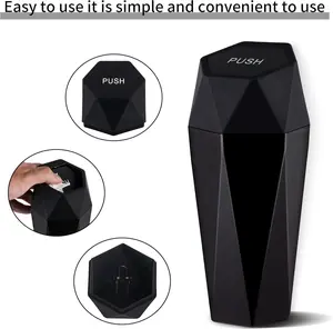 Car Trash Can with Lid – Portable Mini Auto Garbage Bin with Diamond Design, Easy-Clean Leak-Proof Organizer for Car, Home & Office, Compact Interior Trash Holder Black