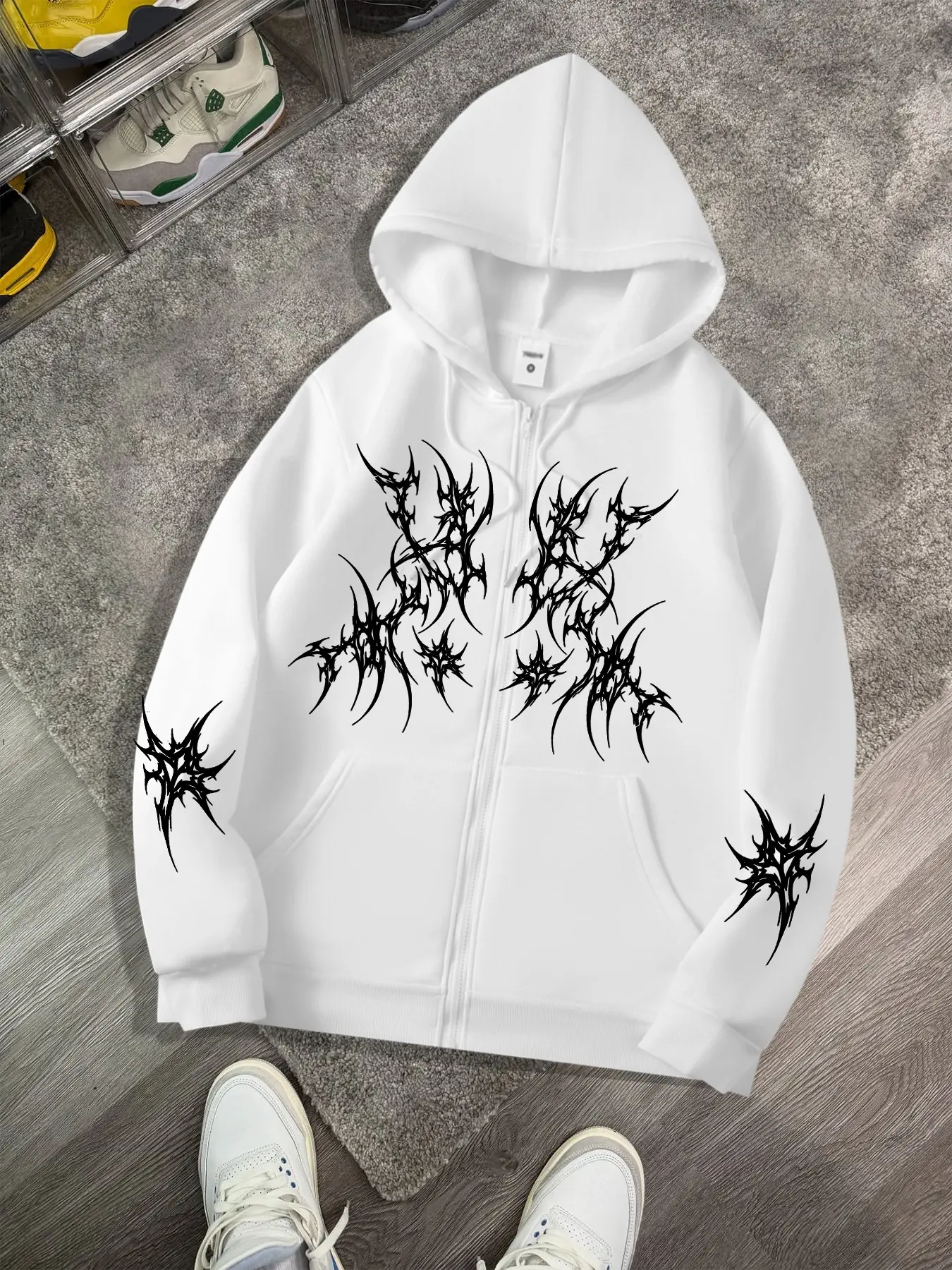 Men's Full Zip Hooded Jacket Casual Long Sleeve Drawstring Fashion Fitted Fall 2026 Sweatshirt Outerwear with Pockets, Geometric Pattern, Street Style, Casual Comfy Streetwear, Gothic Style Hoodie
