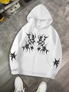 Men's Full Zip Hooded Jacket Casual Long Sleeve Drawstring Fashion Fitted Fall 2026 Sweatshirt Outerwear with Pockets, Geometric Pattern, Street Style, Casual Comfy Streetwear, Gothic Style Hoodie